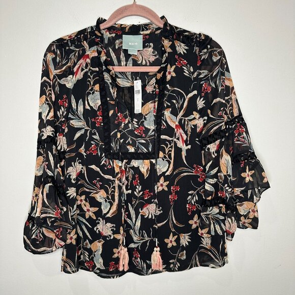 Anthropologie MAEVE Odette Floral Peasant Blouse Top Small Flowy Autumn Fall NWT - Picture 2 of 10